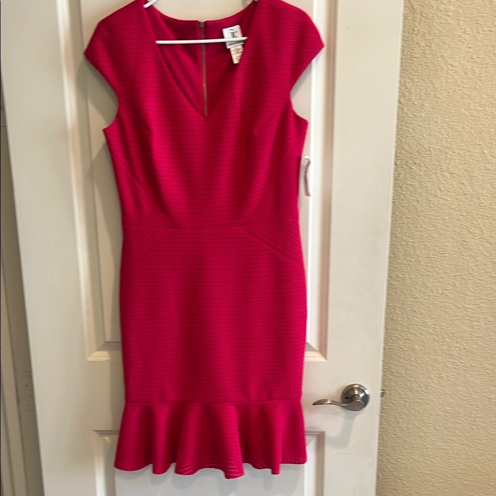 Julia Jordan Red Sheath Midi Dress V-Neck Cap Sleeve